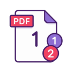 Illustration of a PDF page with violet and red design elements, featuring stylized page number icons and digital interface graphics.